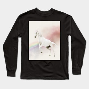 Unicorn white horse rainbow Long Sleeve T-Shirt
